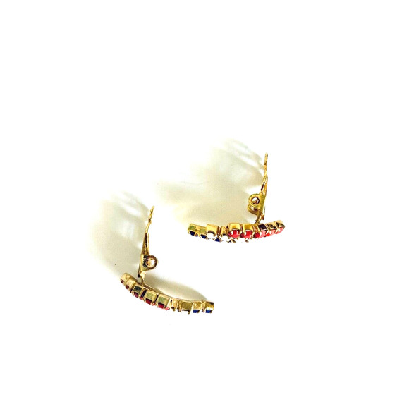 VTG Gold American Flag Rhinestone Earrings - Picture 4 of 5
